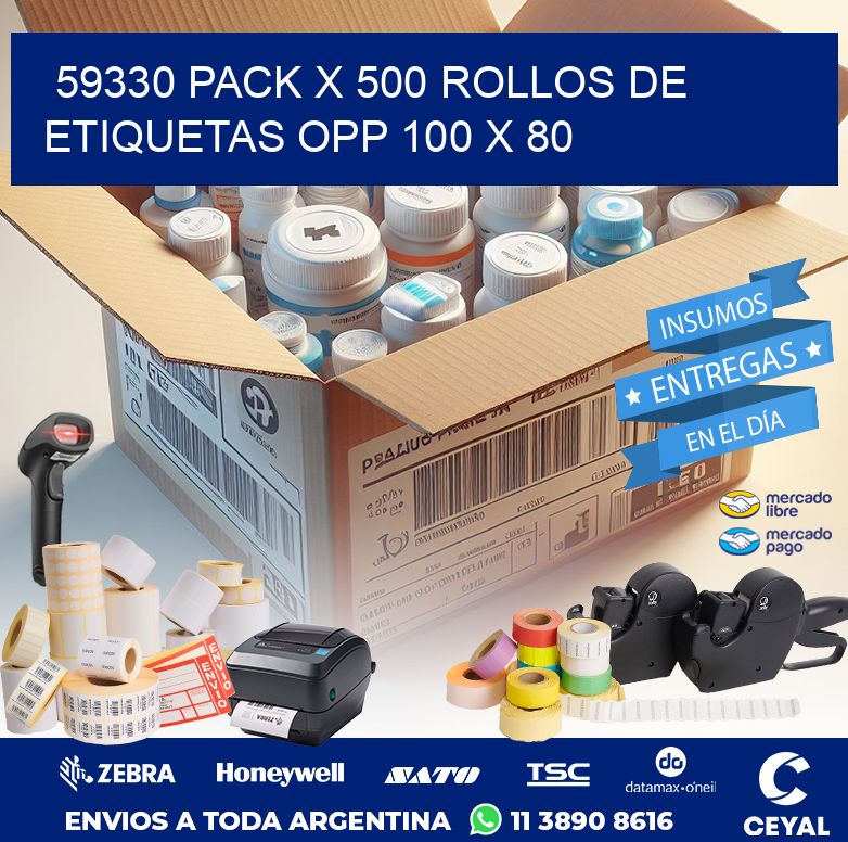 59330 PACK X 500 ROLLOS DE ETIQUETAS OPP 100 X 80