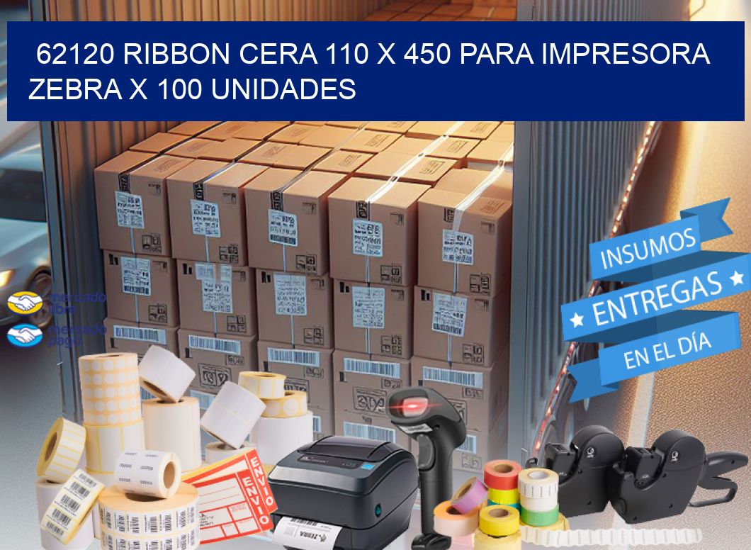 62120 RIBBON CERA 110 X 450 PARA IMPRESORA ZEBRA X 100 UNIDADES