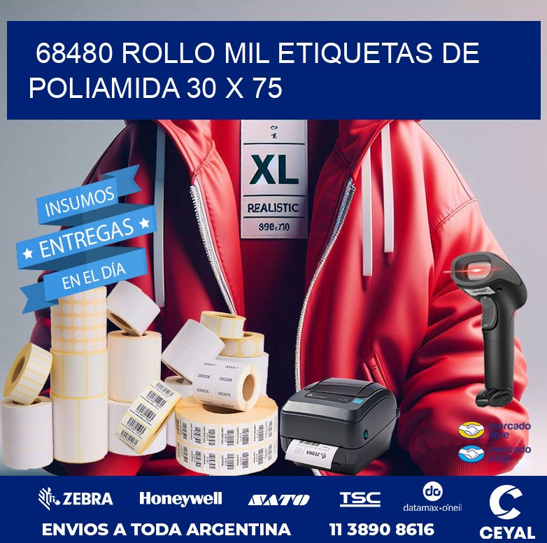 68480 ROLLO MIL ETIQUETAS DE POLIAMIDA 30 X 75