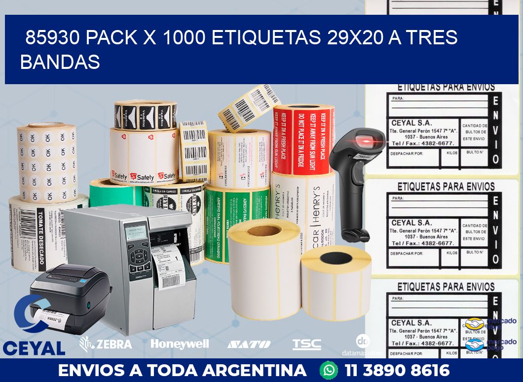 85930 PACK X 1000 ETIQUETAS 29X20 A TRES BANDAS