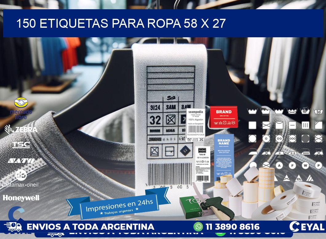 150 ETIQUETAS PARA ROPA 58 x 27