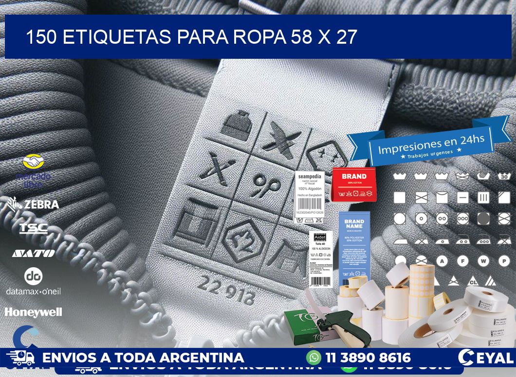 150 ETIQUETAS PARA ROPA 58 x 27