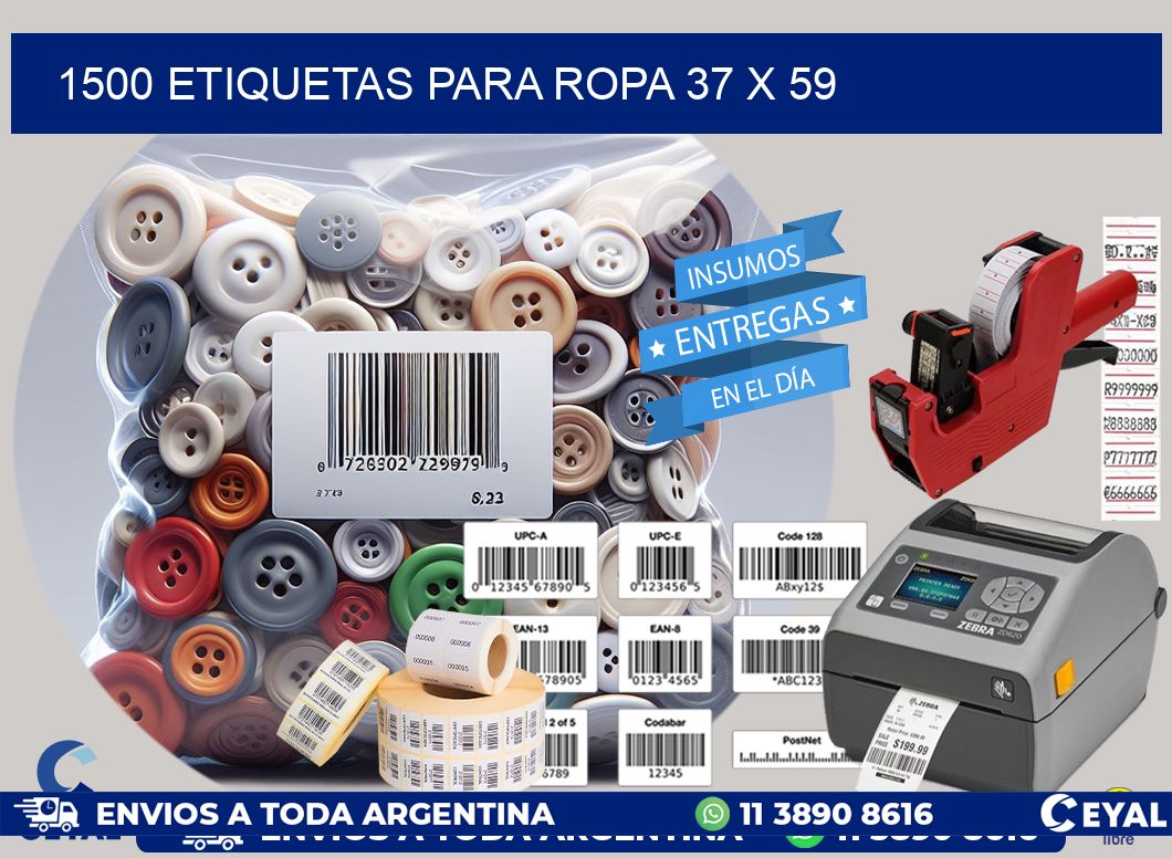 1500 ETIQUETAS PARA ROPA 37 x 59