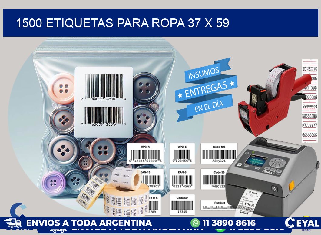 1500 ETIQUETAS PARA ROPA 37 x 59