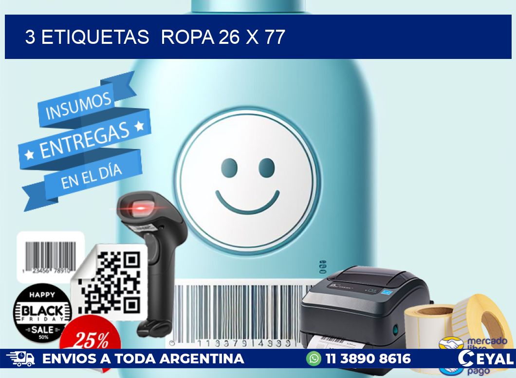 3 ETIQUETAS  ROPA 26 x 77