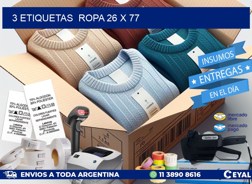 3 ETIQUETAS  ROPA 26 x 77