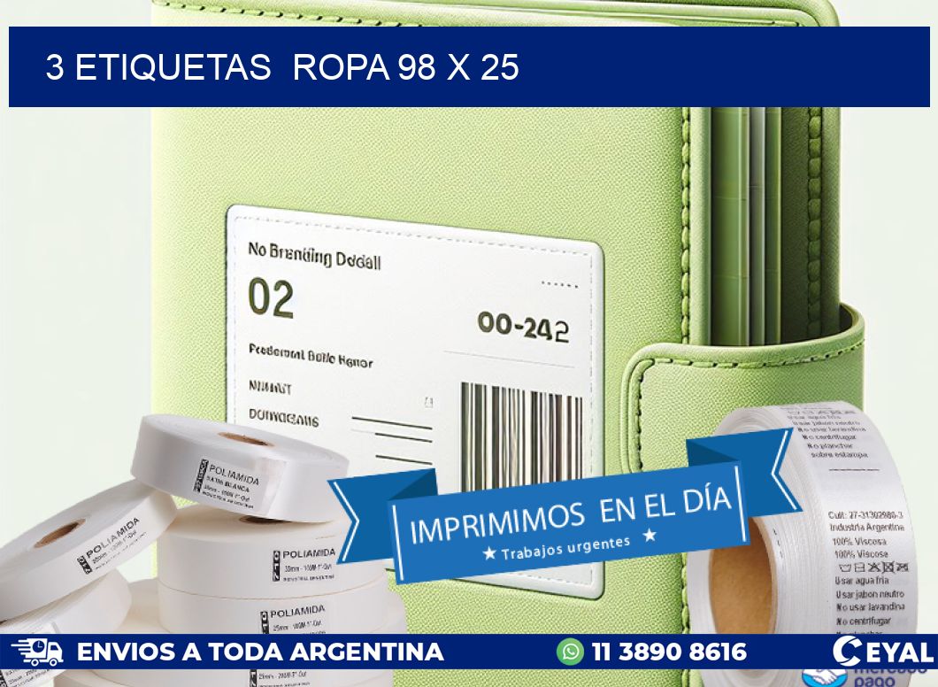 3 ETIQUETAS  ROPA 98 x 25