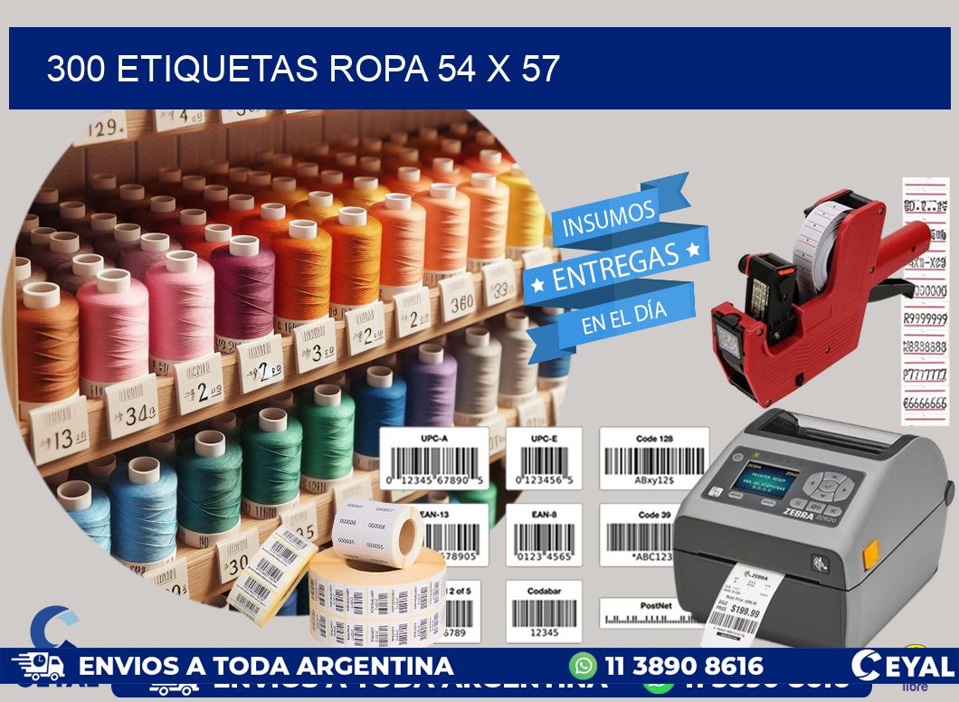 300 ETIQUETAS ROPA 54 x 57