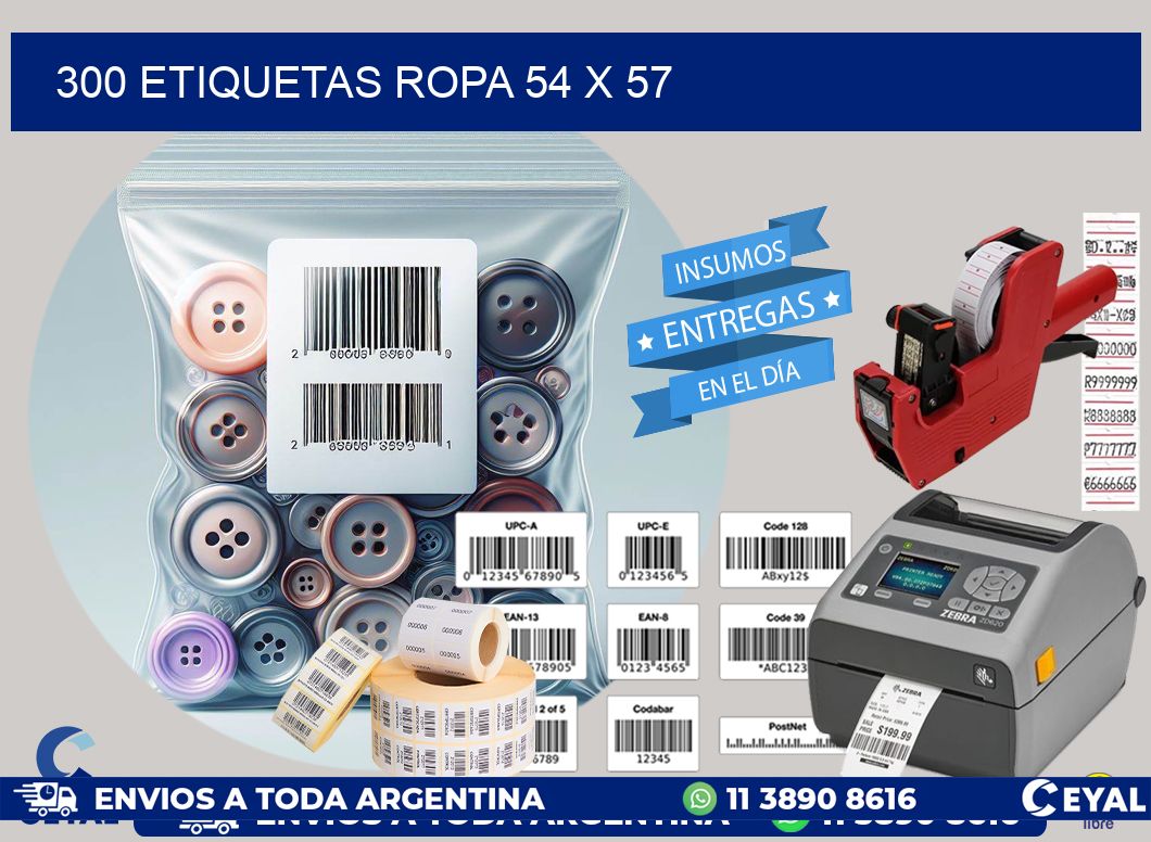 300 ETIQUETAS ROPA 54 x 57