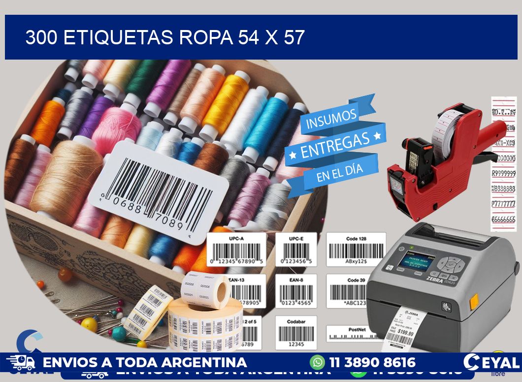 300 ETIQUETAS ROPA 54 x 57