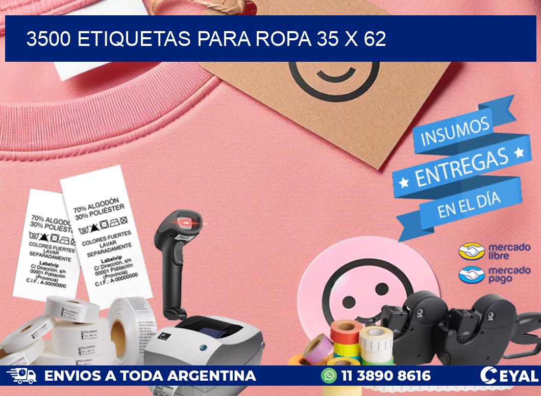 3500 ETIQUETAS PARA ROPA 35 x 62