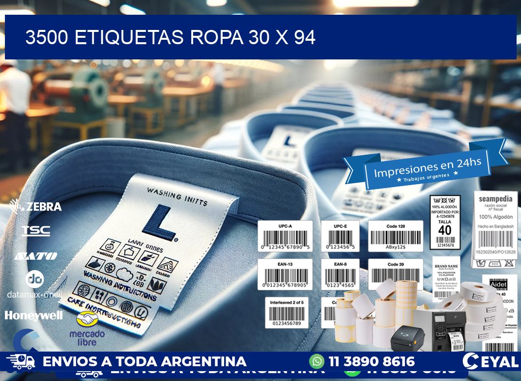 3500 ETIQUETAS ROPA 30 x 94