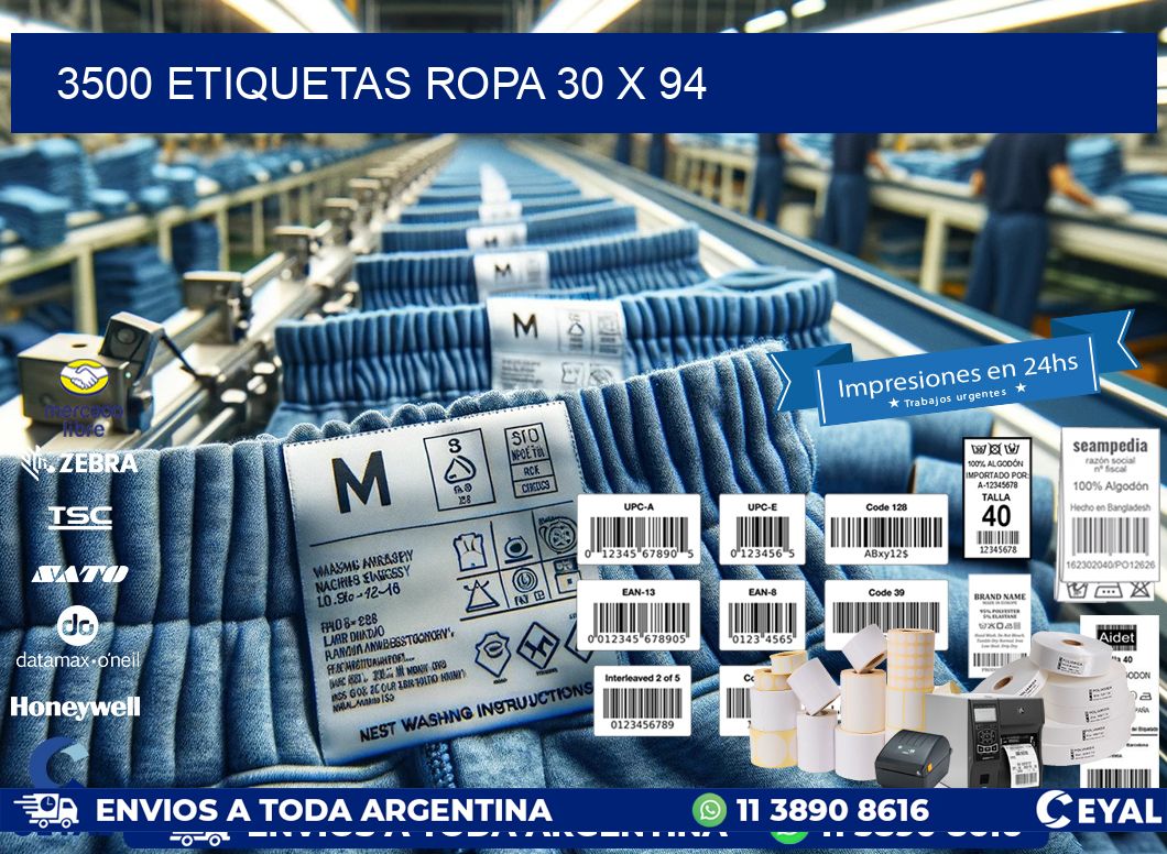 3500 ETIQUETAS ROPA 30 x 94