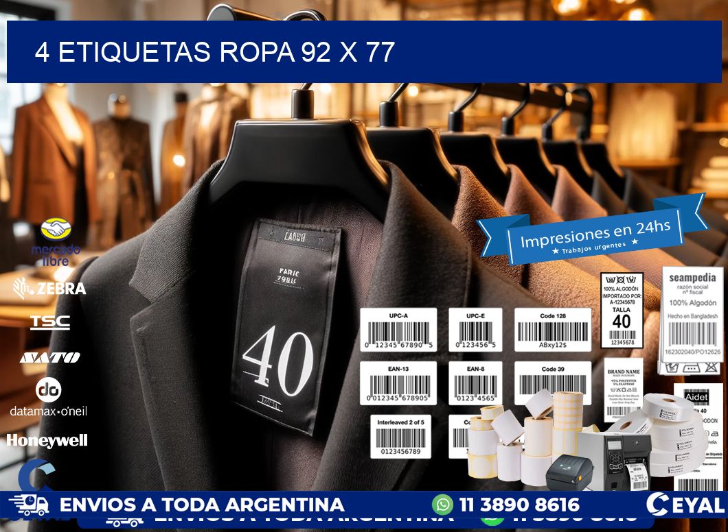 4 ETIQUETAS ROPA 92 x 77