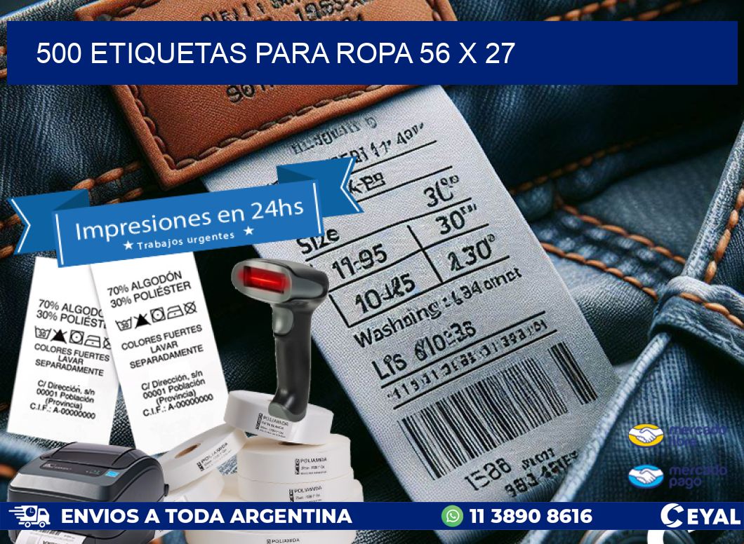 500 ETIQUETAS PARA ROPA 56 x 27