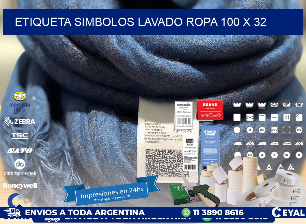 ETIQUETA SIMBOLOS LAVADO ROPA 100 x 32