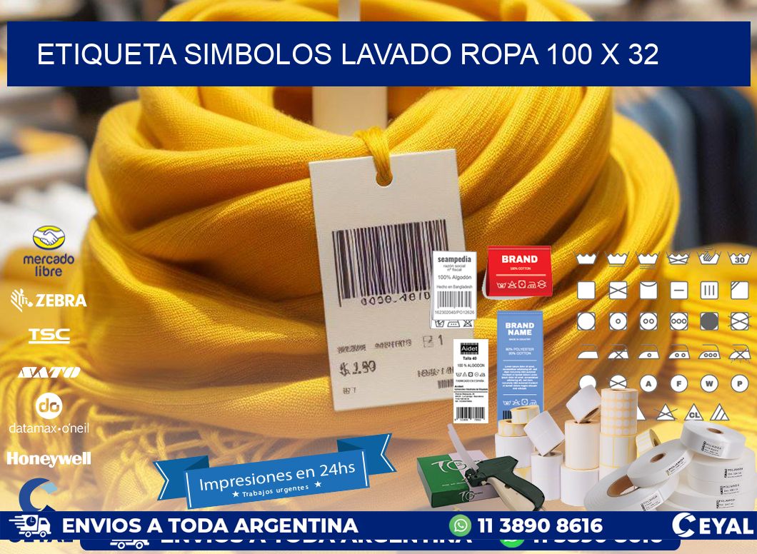 ETIQUETA SIMBOLOS LAVADO ROPA 100 x 32