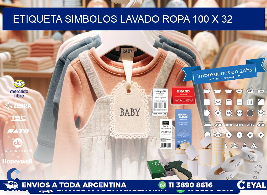 ETIQUETA SIMBOLOS LAVADO ROPA 100 x 32