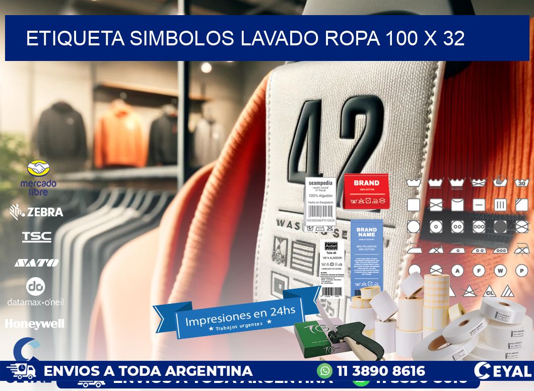 ETIQUETA SIMBOLOS LAVADO ROPA 100 x 32