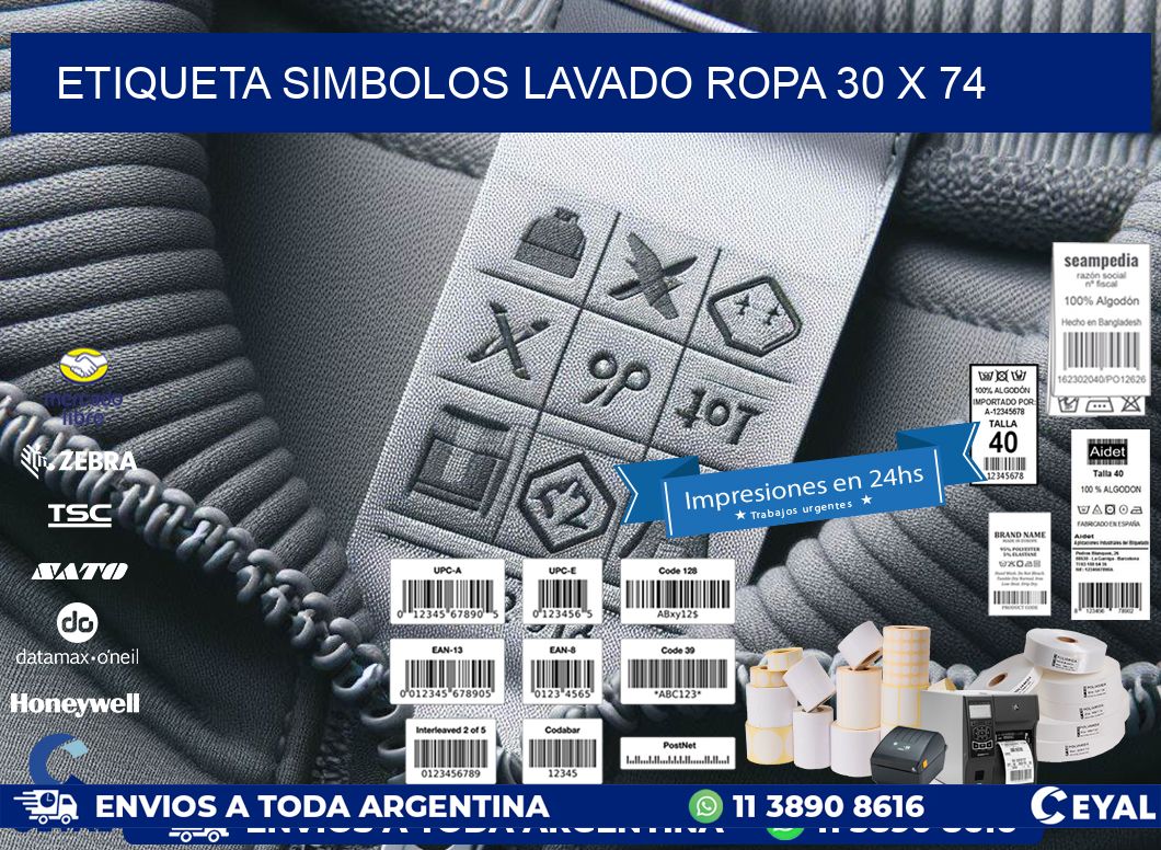 ETIQUETA SIMBOLOS LAVADO ROPA 30 x 74