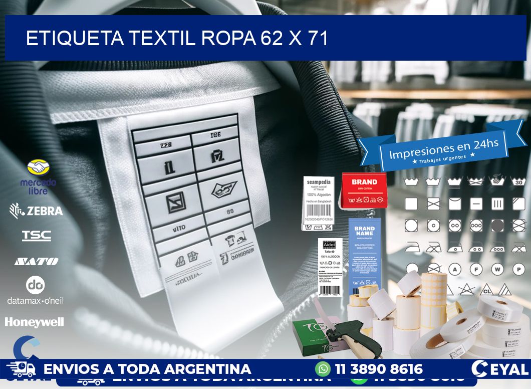 ETIQUETA TEXTIL ROPA 62 x 71