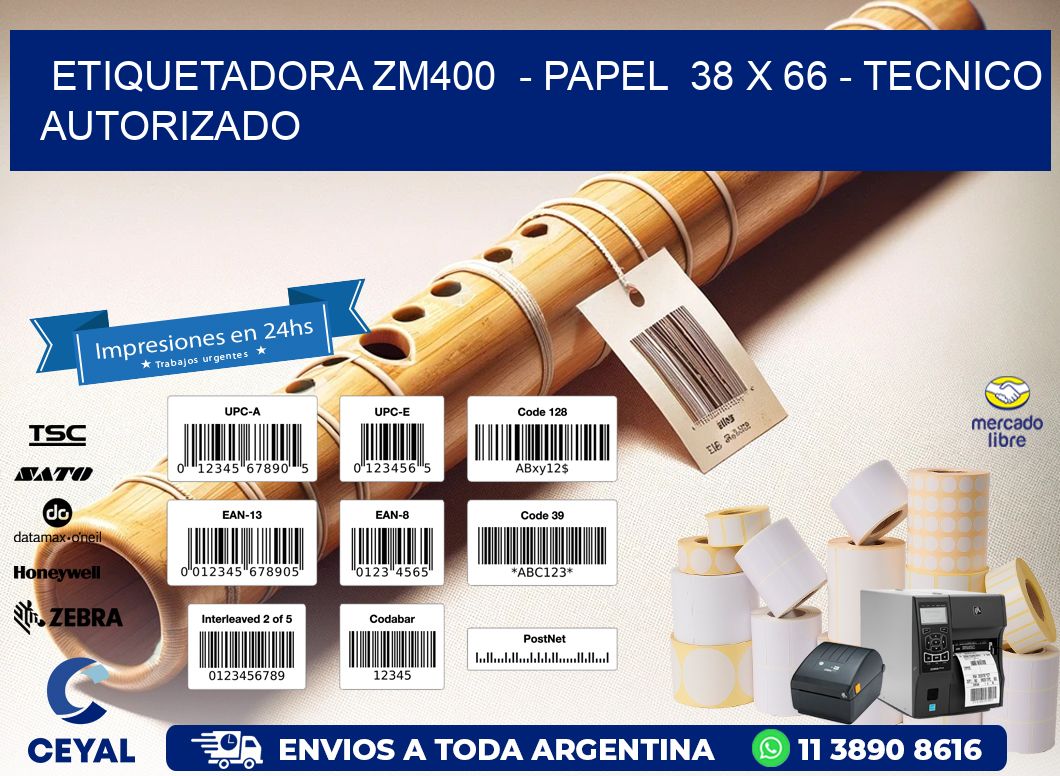 ETIQUETADORA ZM400  - PAPEL  38 x 66 - TECNICO AUTORIZADO