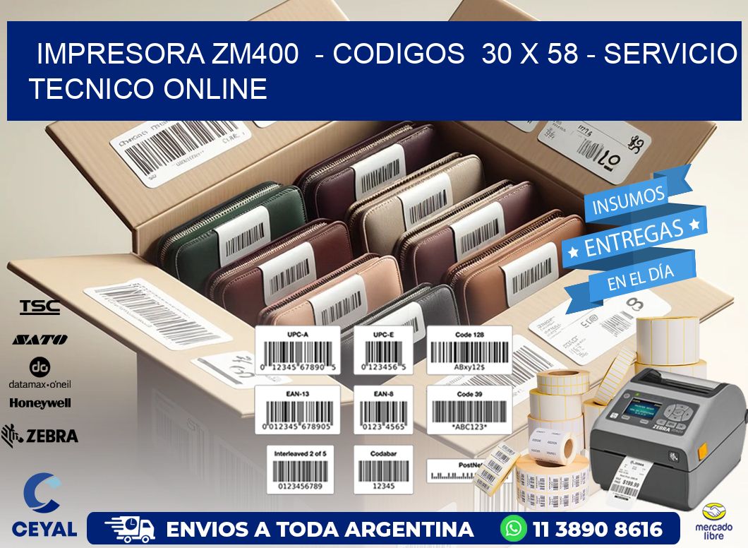 IMPRESORA ZM400  - CODIGOS  30 x 58 - SERVICIO TECNICO ONLINE