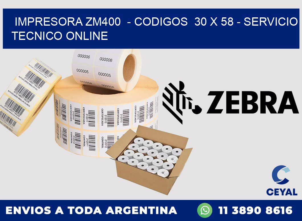 IMPRESORA ZM400  - CODIGOS  30 x 58 - SERVICIO TECNICO ONLINE