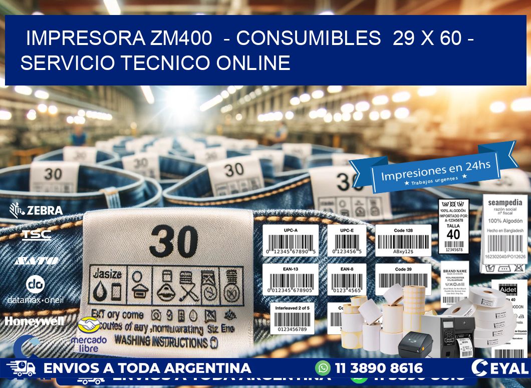 IMPRESORA ZM400  - CONSUMIBLES  29 x 60 - SERVICIO TECNICO ONLINE