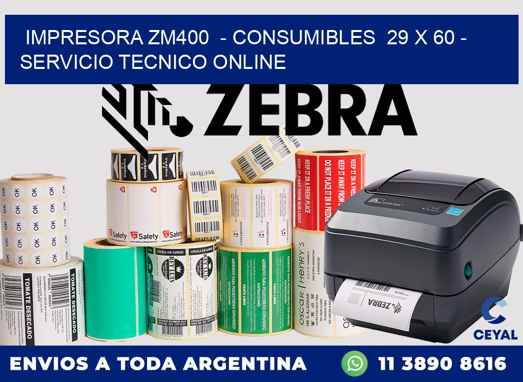 IMPRESORA ZM400  - CONSUMIBLES  29 x 60 - SERVICIO TECNICO ONLINE