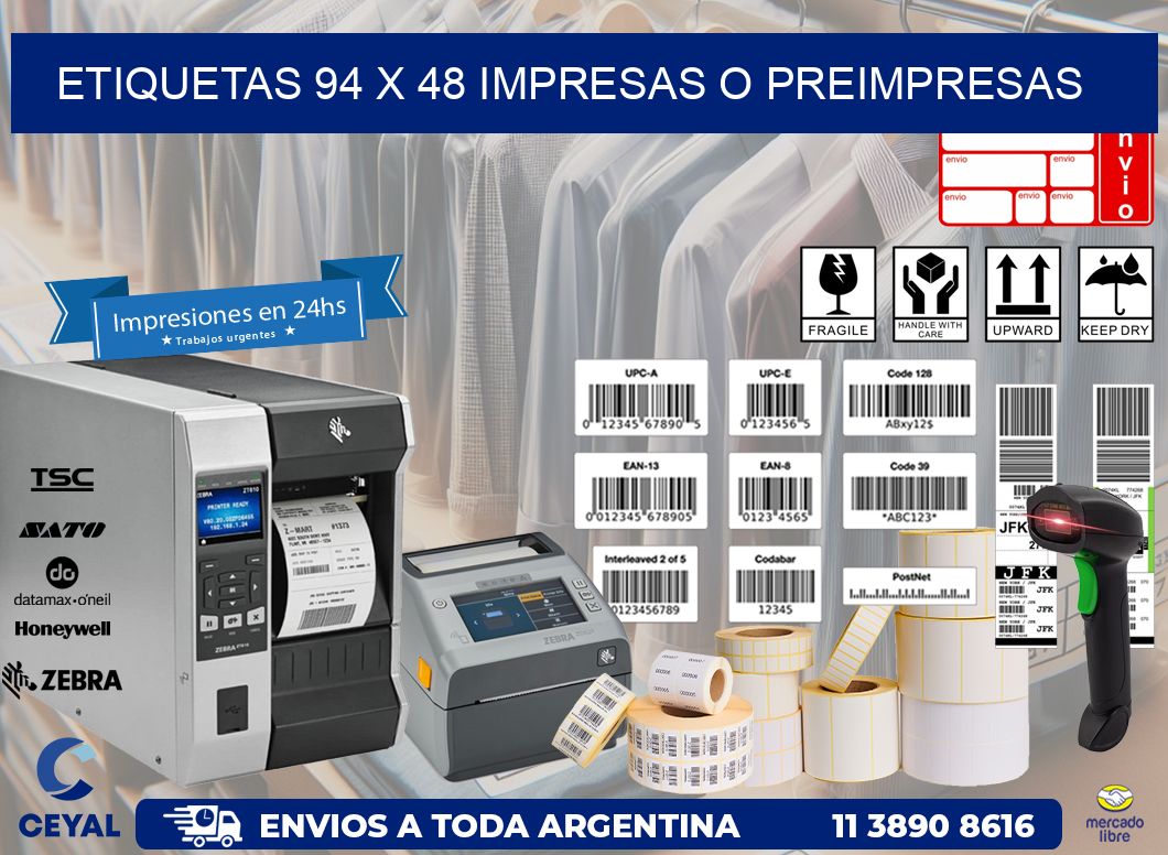 ETIQUETAS 94 x 48 IMPRESAS O PREIMPRESAS