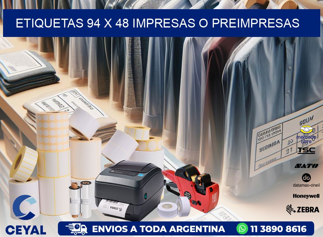 ETIQUETAS 94 x 48 IMPRESAS O PREIMPRESAS