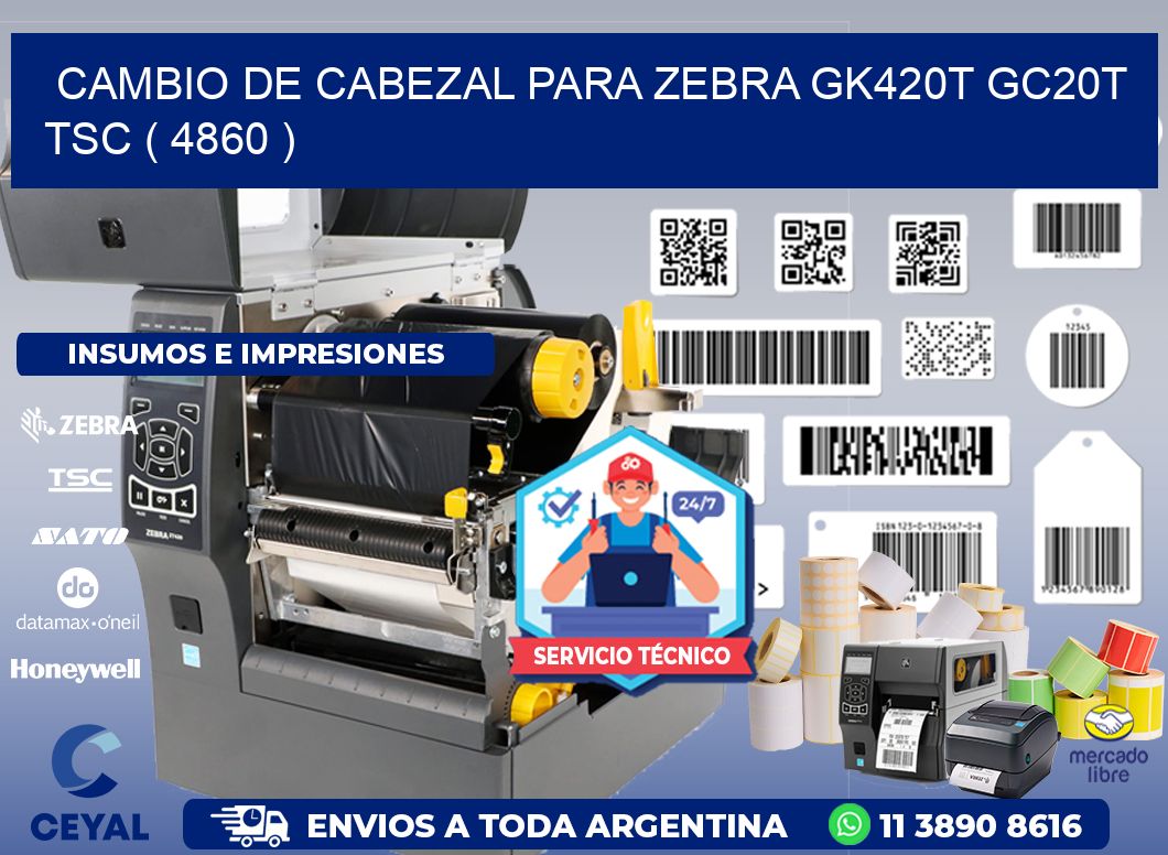 CAMBIO DE CABEZAL PARA ZEBRA GK420T GC20T TSC ( 4860 )