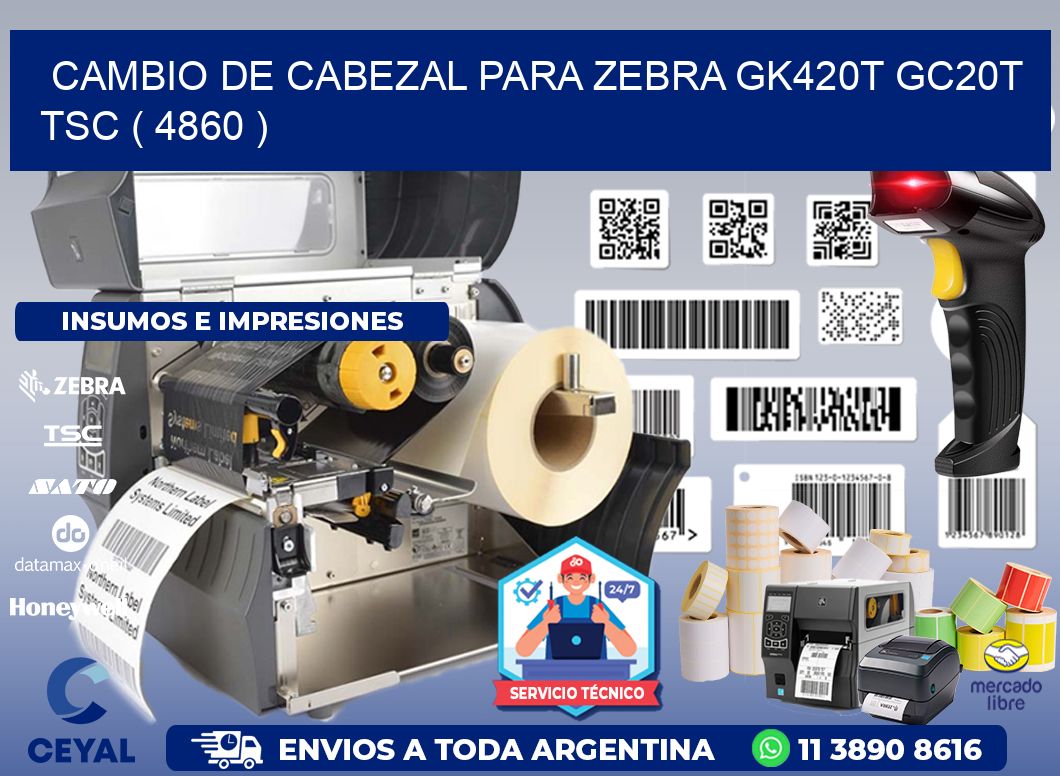 CAMBIO DE CABEZAL PARA ZEBRA GK420T GC20T TSC ( 4860 )