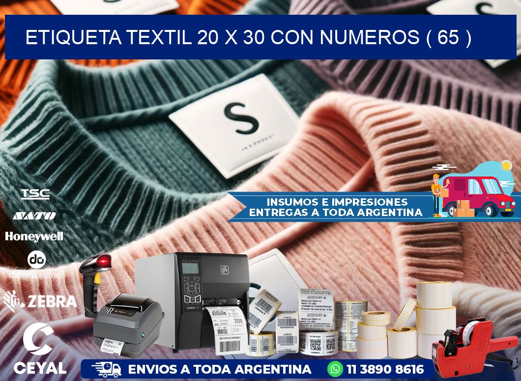 ETIQUETA TEXTIL 20 X 30 CON NUMEROS ( 65 )