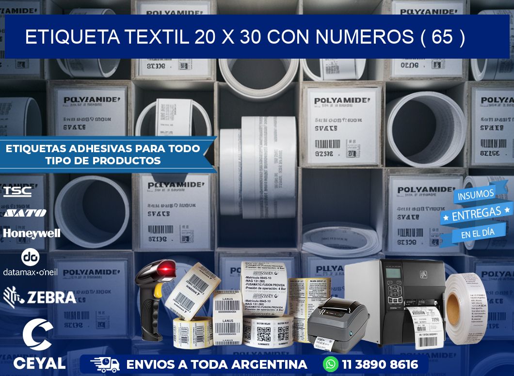 ETIQUETA TEXTIL 20 X 30 CON NUMEROS ( 65 )