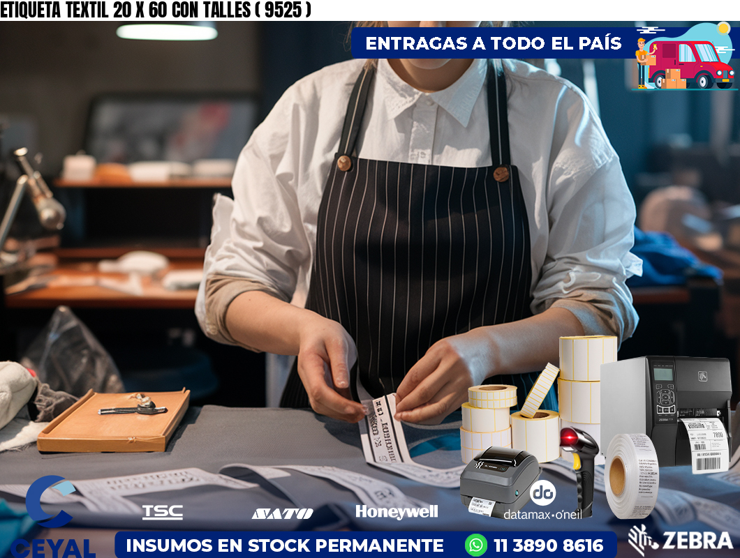 ETIQUETA TEXTIL 20 X 60 CON TALLES ( 9525 )