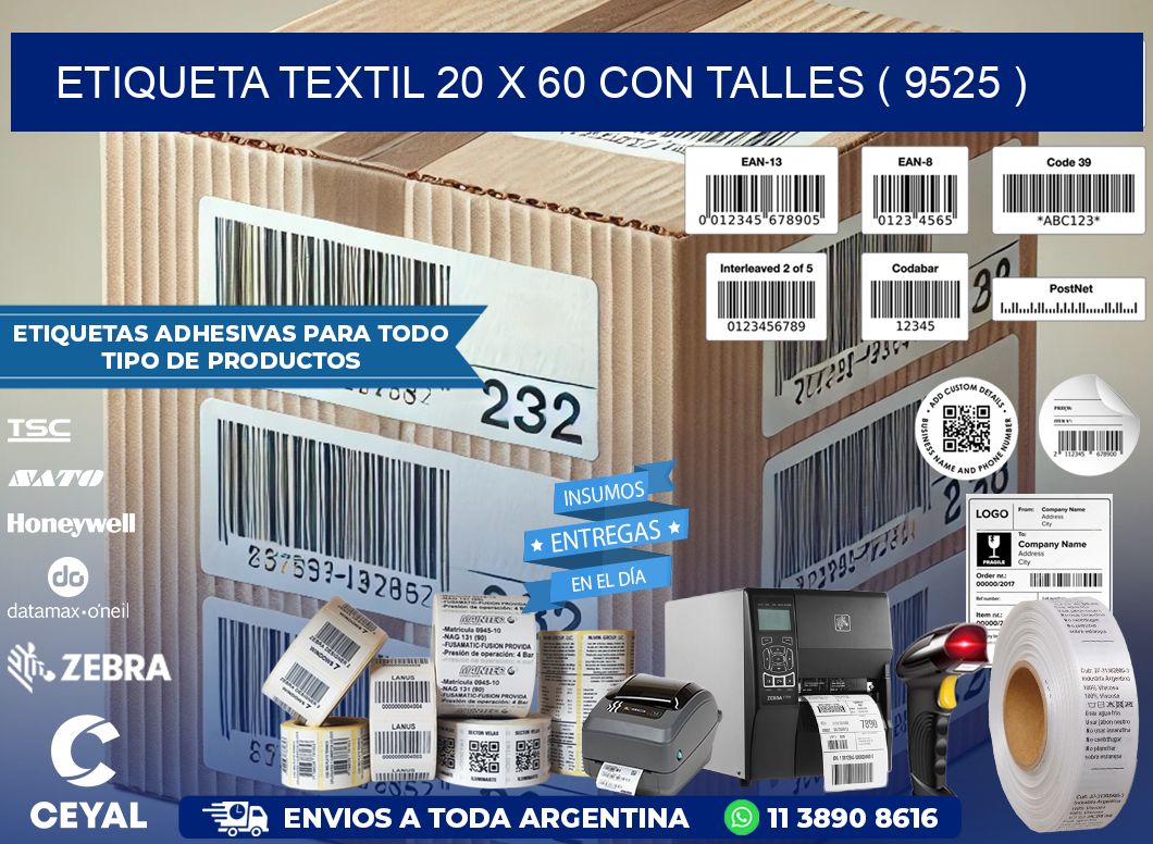 ETIQUETA TEXTIL 20 X 60 CON TALLES ( 9525 )