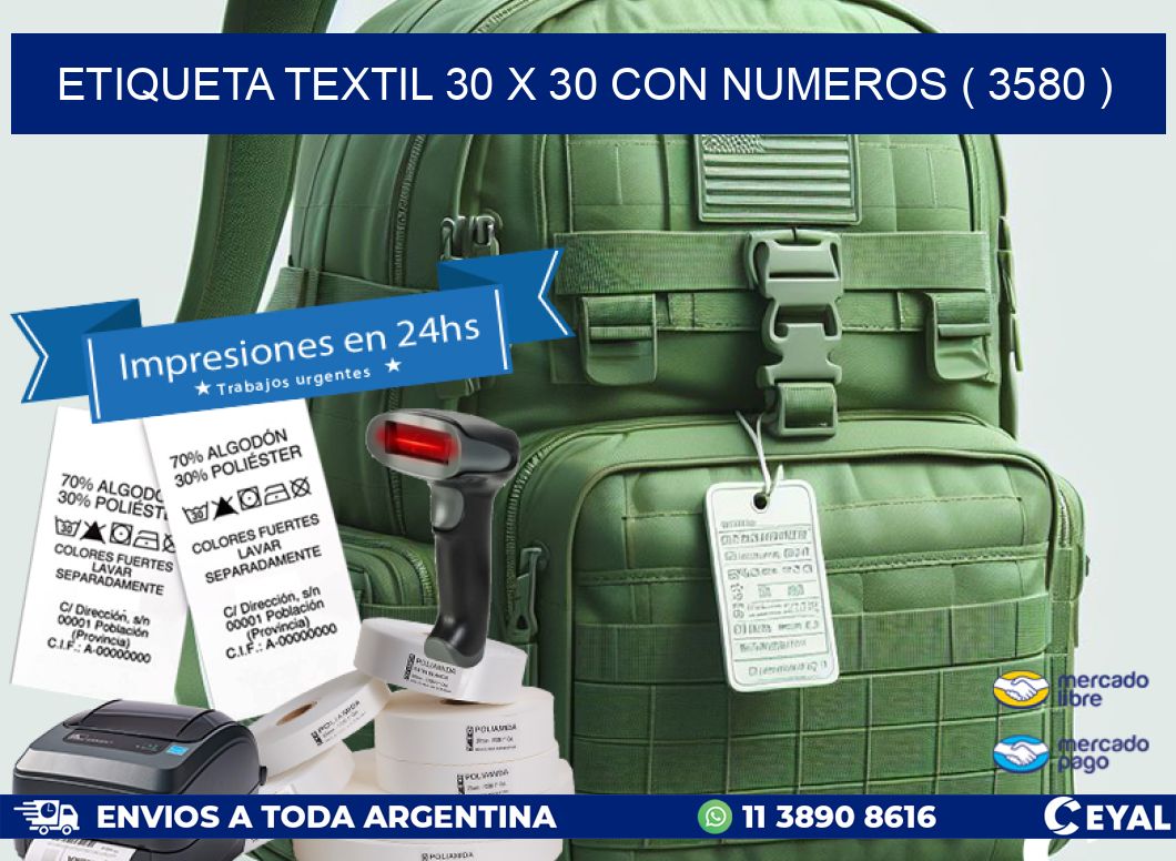 ETIQUETA TEXTIL 30 X 30 CON NUMEROS ( 3580 )