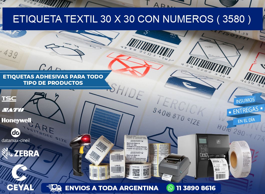 ETIQUETA TEXTIL 30 X 30 CON NUMEROS ( 3580 )