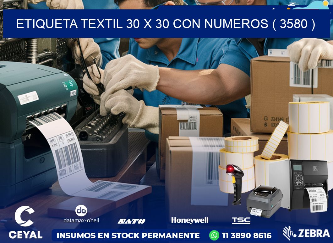 ETIQUETA TEXTIL 30 X 30 CON NUMEROS ( 3580 )