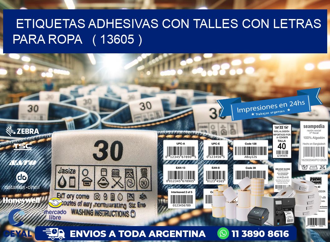 ETIQUETAS ADHESIVAS CON TALLES CON LETRAS PARA ROPA ( 13605 )