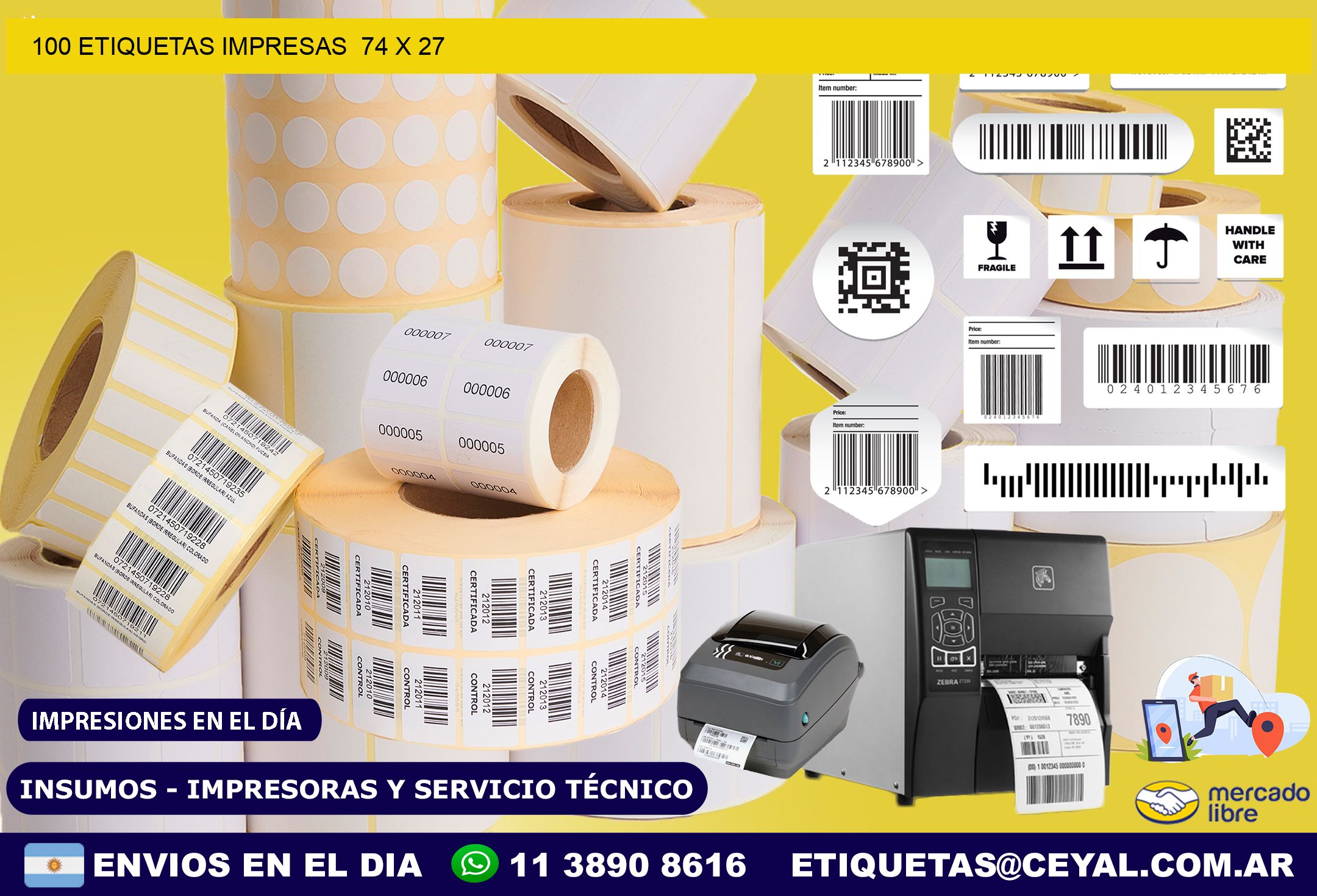 100 ETIQUETAS IMPRESAS  74 x 27