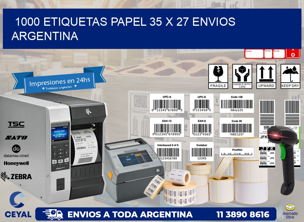 1000 ETIQUETAS PAPEL 35 x 27 ENVIOS ARGENTINA