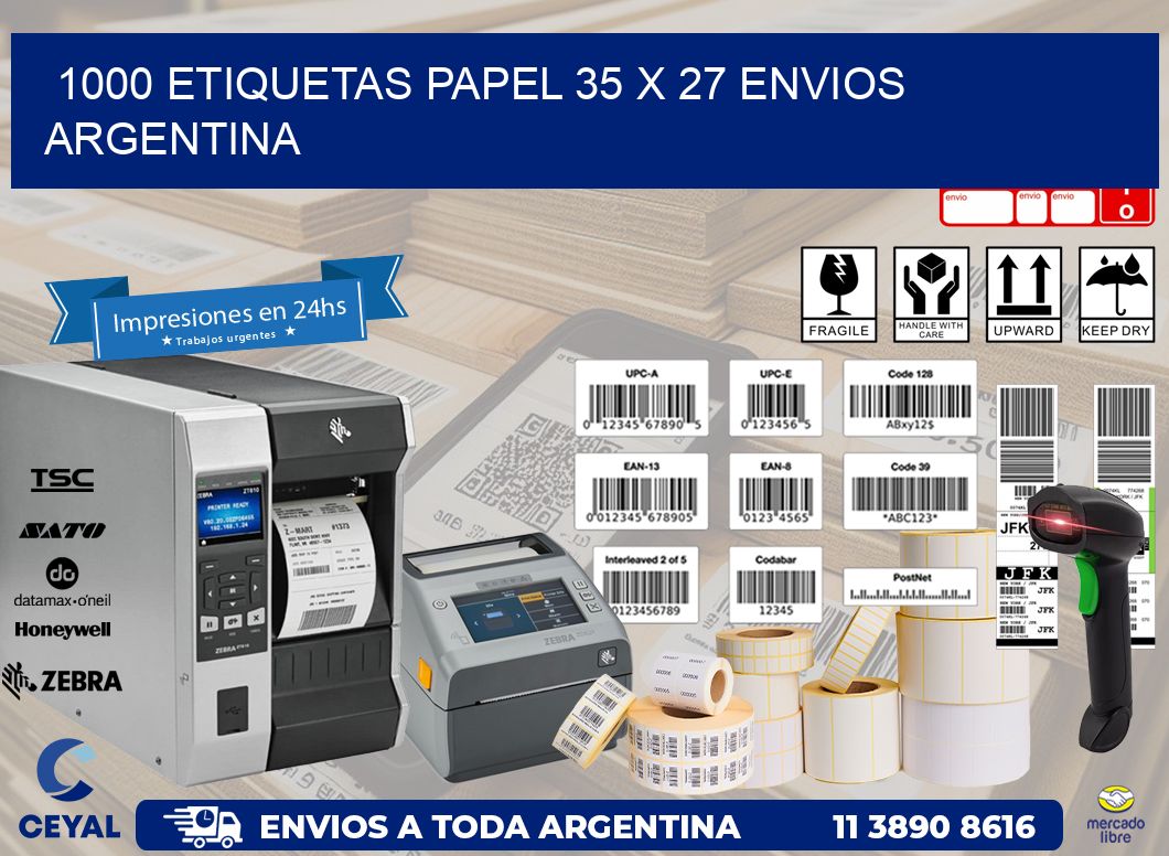 1000 ETIQUETAS PAPEL 35 x 27 ENVIOS ARGENTINA