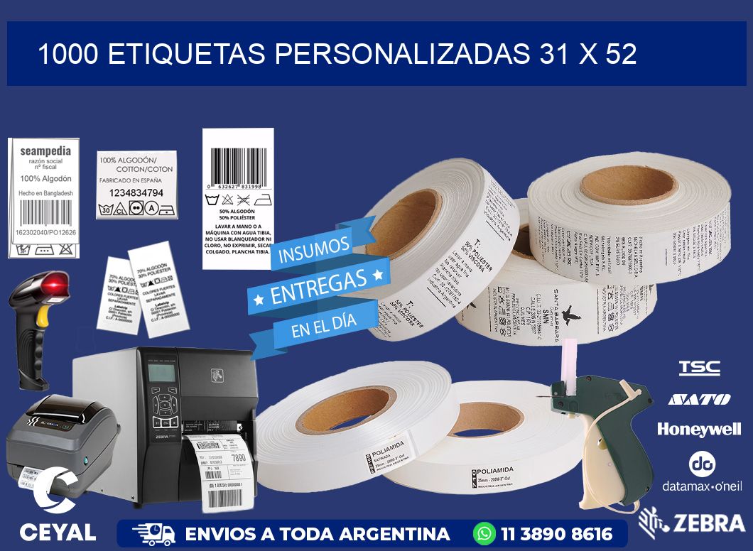 1000 ETIQUETAS PERSONALIZADAS 31 x 52