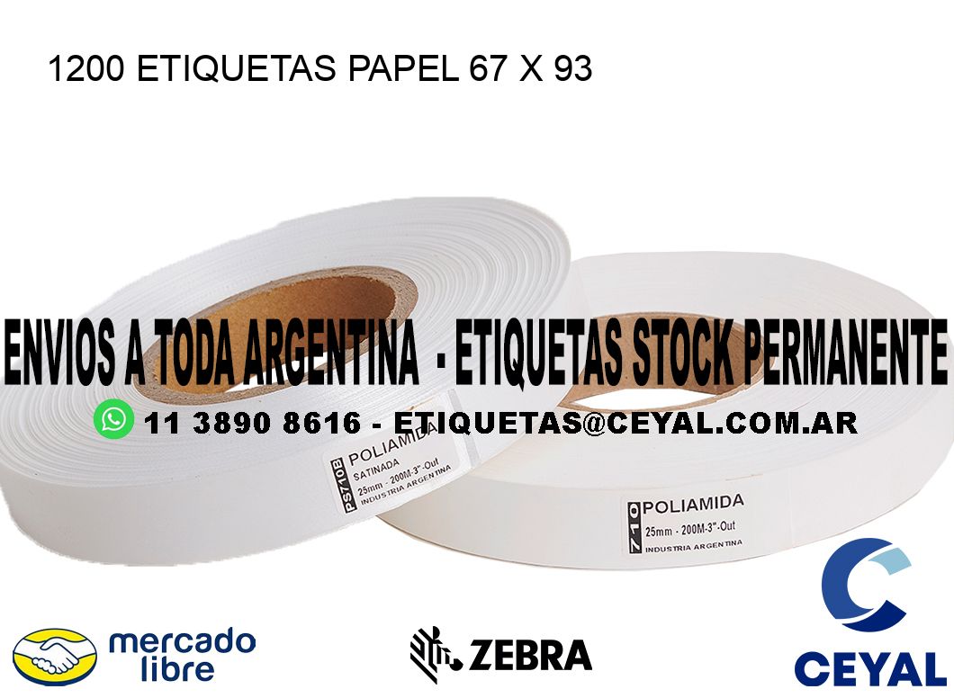 1200 ETIQUETAS PAPEL 67 x 93