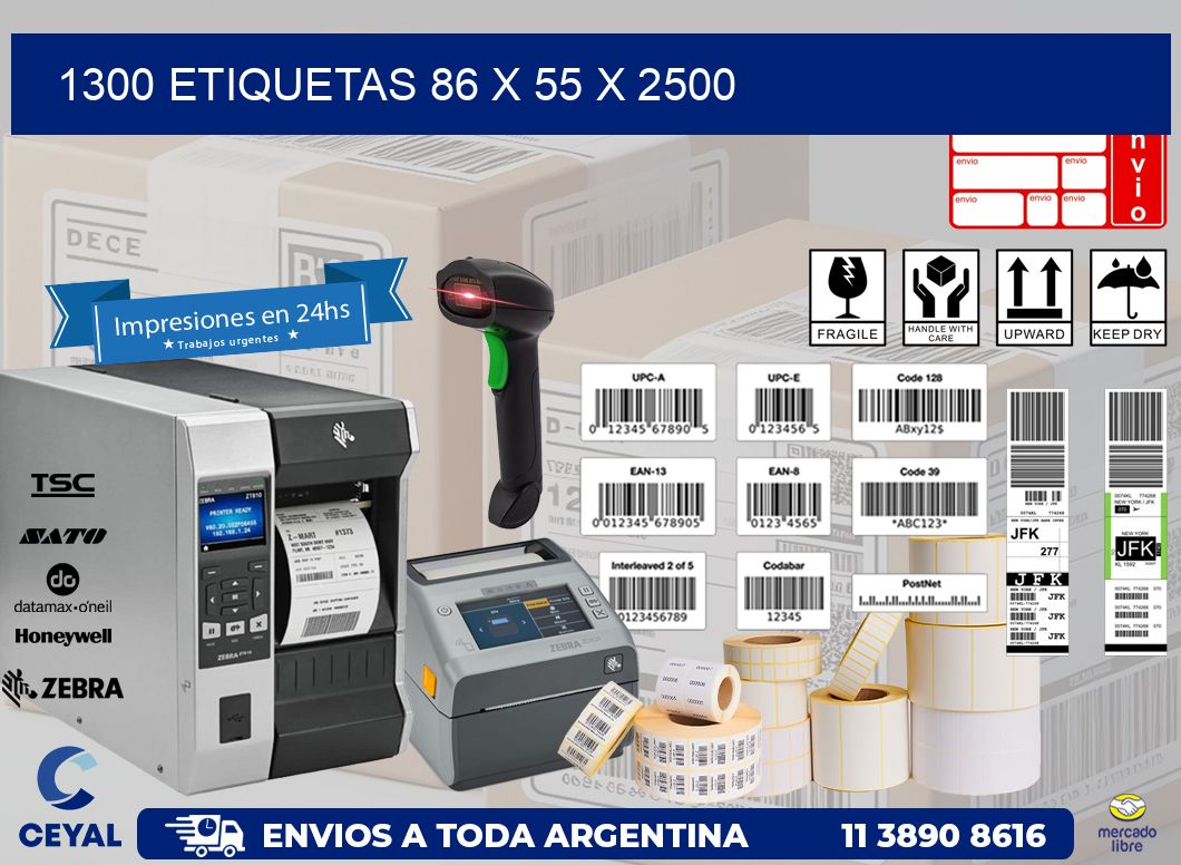 1300 ETIQUETAS 86 x 55 x 2500