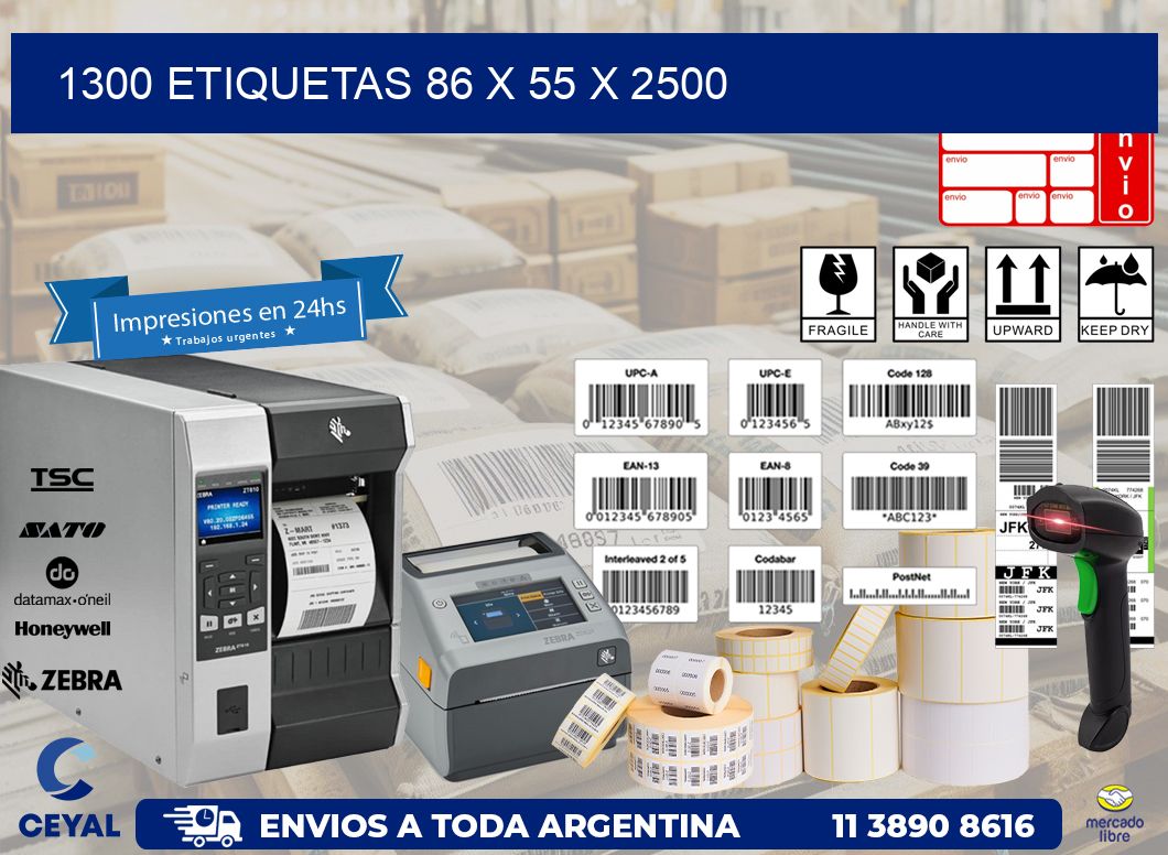 1300 ETIQUETAS 86 x 55 x 2500