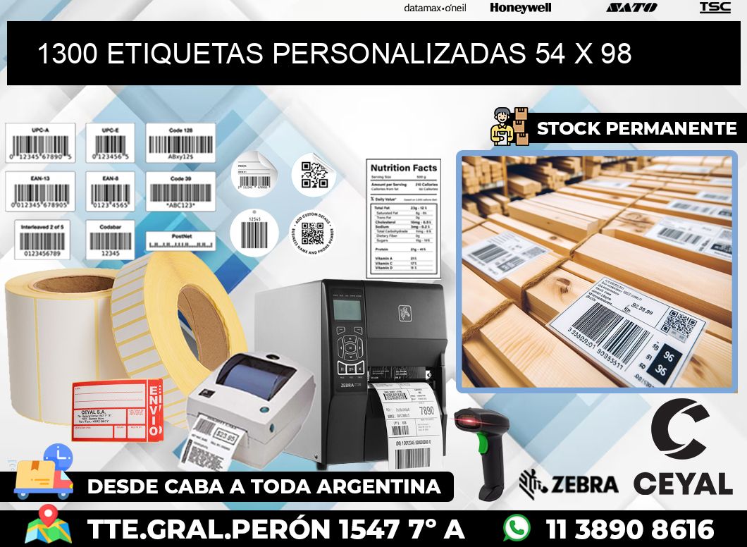 1300 ETIQUETAS PERSONALIZADAS 54 x 98